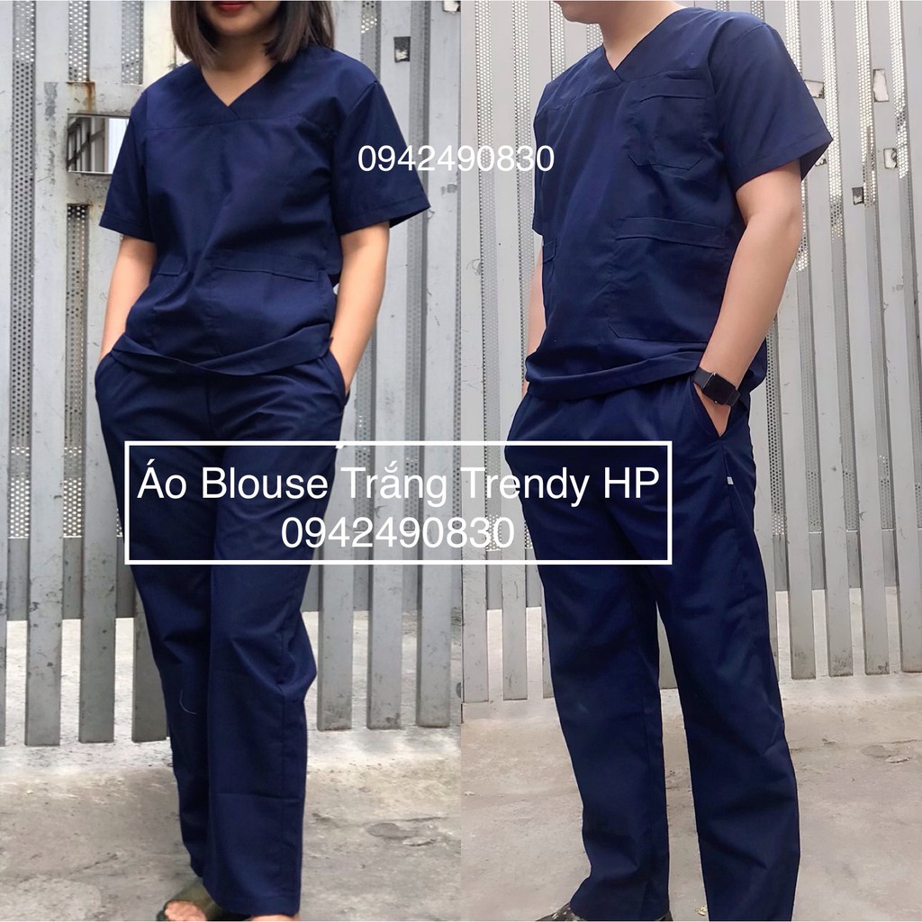 Bộ Scrubs Nam Nữ Màu Xanh Đen - Bộ Quần Áo Blouse Cổ Tim Bác Sĩ, Hộ Lý, Kỹ  Thuật Viên Màu Xanh Đen | Shopee Việt Nam