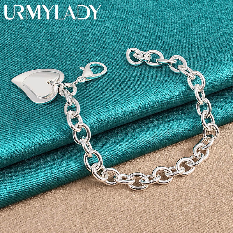 Bạc 925 Đôi Trái Tim Mặt Dây Chuyền Vòng Tay Dây Xích Dành Cho Người Phụ Nữ Quyến Rũ Cưới Đính Hôn Thời Trang Đảng Trang Sức