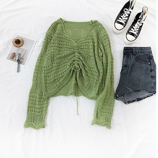 Áo sweater Dệt Kim Cổ Chữ v Tay Dài Thời Trang Cho Nữ