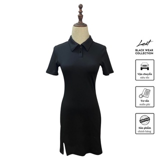 Váy polo nữ thời trang LUST màu đen có cổ thiết kế đẹp trơn cơ bản ôm body - M3
