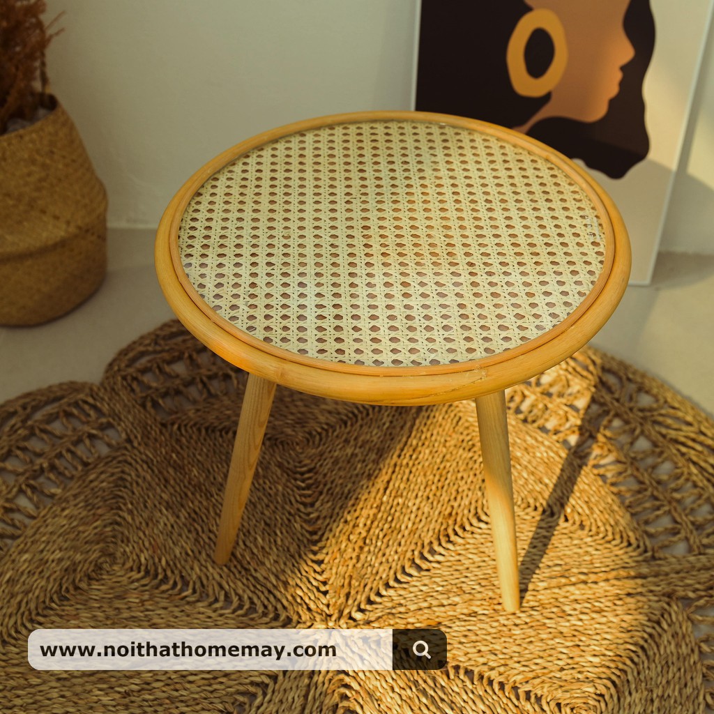 Bàn Mây Mắt Cáo với Chân Gỗ HOME MÂY - Sản phẩm trang trí cho Nhà Cửa, Quán Cafe và Home Stay