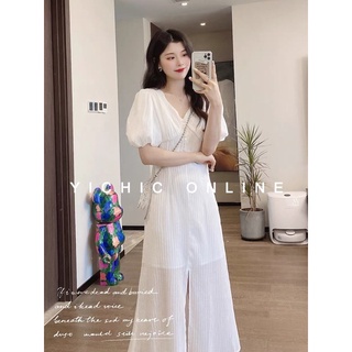 Váy Maxi Đũi Trắng Tay Phồng Hàng 2 Lớp Có Ảnh Thật
