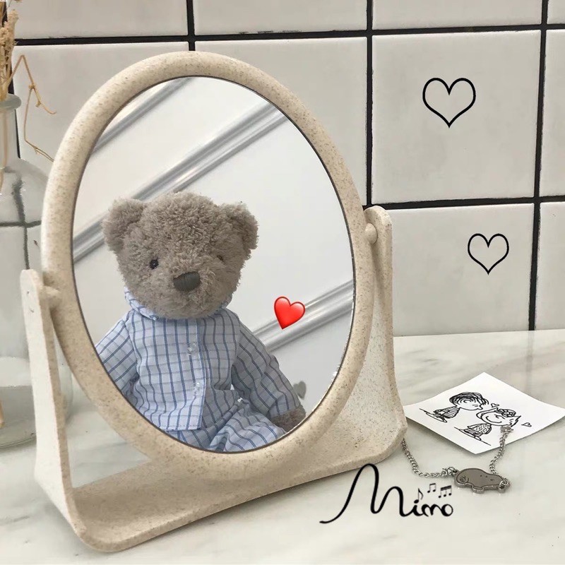 Gương Để Bàn💚CAM KẾT CHUẨN💚 Gương Trang Điểm Để Bàn 2 Mặt Xoay Chất Liệu Lúa Mạch Bền Chắc