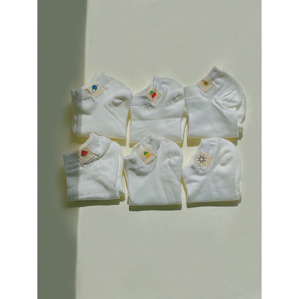 Tất Vớ Nữ Cổ Ngắn Trắng Trơn Basic Đính Mác Hình Trái Cây Thú Animal Sọc Rằn Cotton Co Dãn Thoáng Mát Thấm Hút Dễ Thương