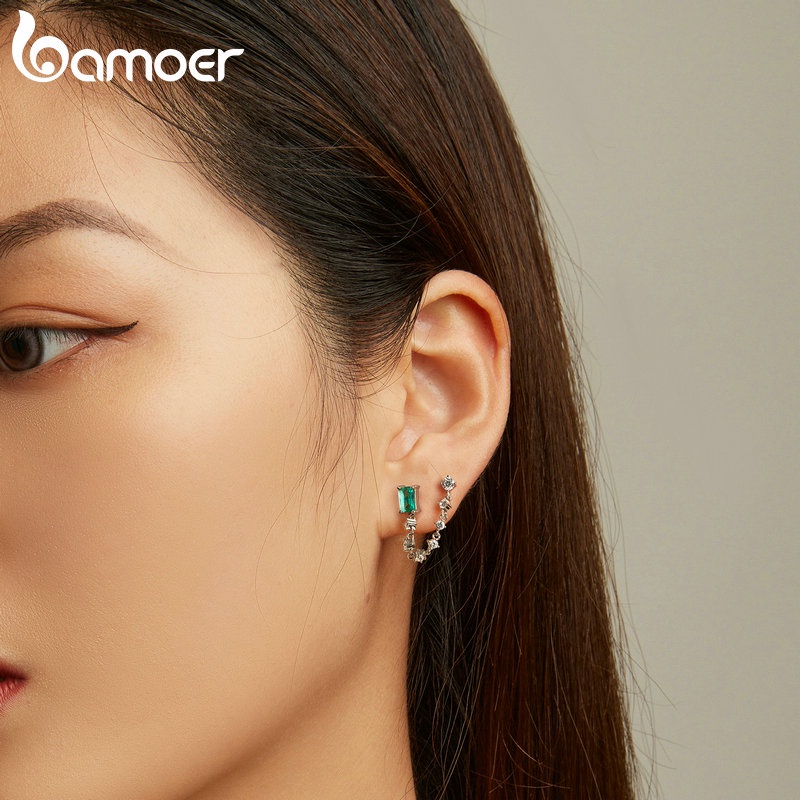 BAMOER 1 Đôi Bông Tai Bạc s925 Đính Đá zircon Thời Trang Cho Nữ