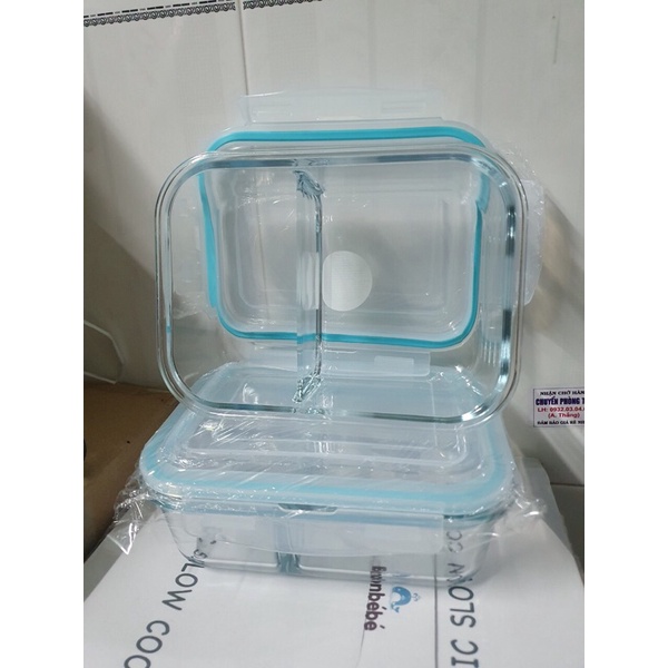 Hộp thuỷ tinh chịu nhiệt chữ nhật 1lit, chia 2 ngăn.