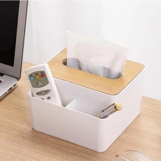 Hộp đựng khăn giấy nắp gỗ đa năng tiện lợi, đựng điều khiến, giấy bút, khe rút giấy lớn dễ dàng sử dụng { H }