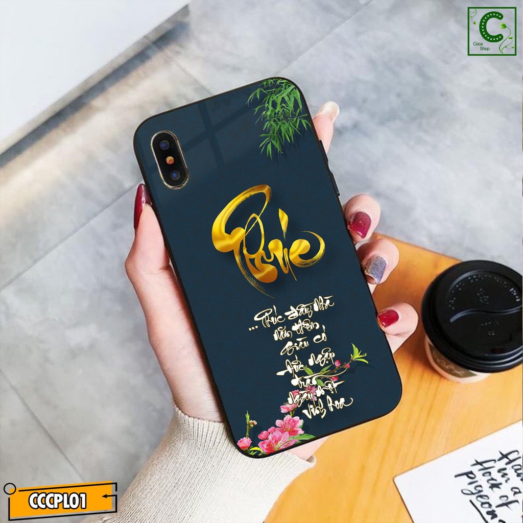 Ốp lưng iphone mặt kính in hình siêu đẹp - Chữ Phúc hoa đào - 6/6plus/6s/6splus/7/7plus/8/8plus/x/.....