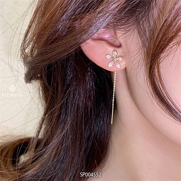 Bông tai nữ đính đá dáng thả Eleanor Accessories khuyên tai hình hoa phụ kiện trang sức 4552