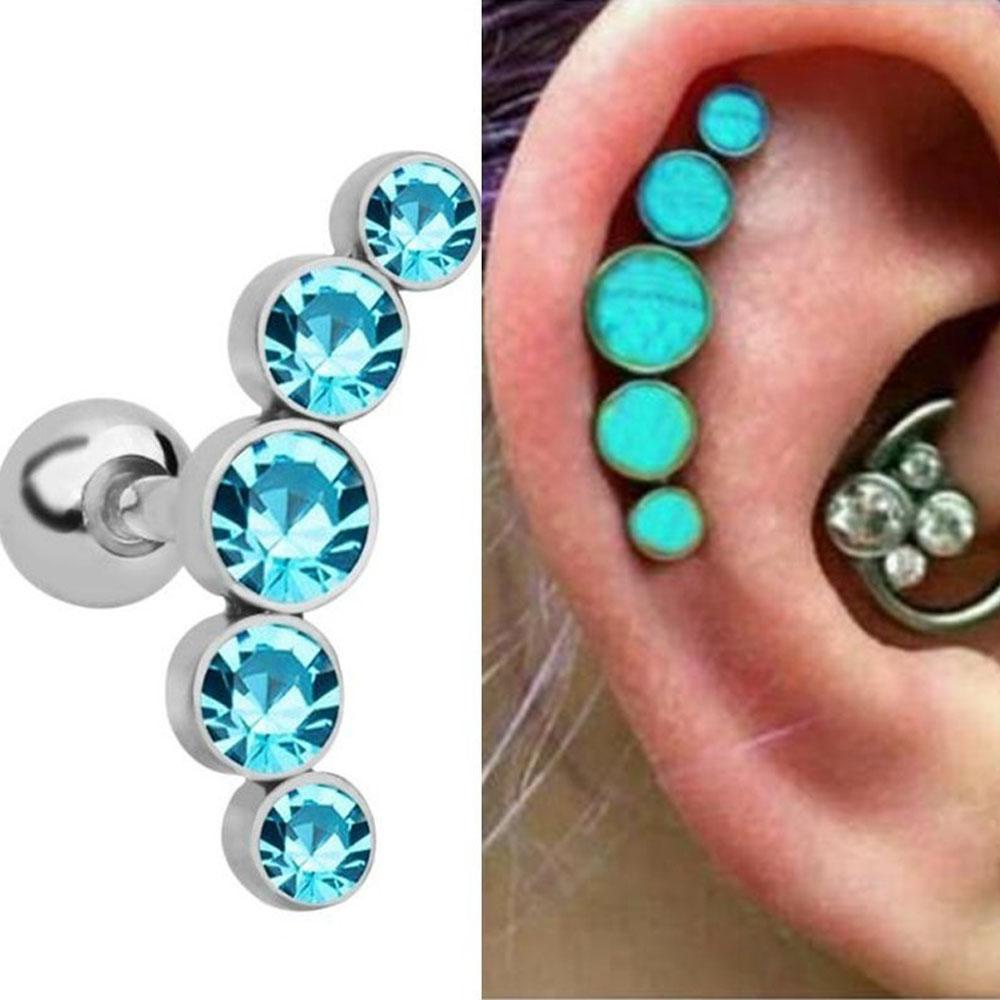TRACEYILLOIAN 1 Chiếc Bông Tai Punk Rock Thép Không Gỉ Thanh Pha Lê Đá Quý Opal Trang Sức Cơ Thể
