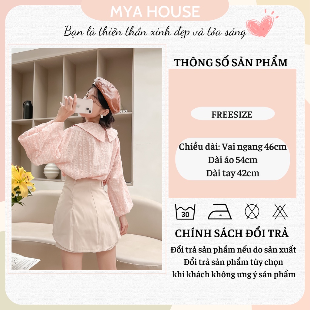 Áo xô nổi tay phồng cổ én chân váy nút MYA HOUSE