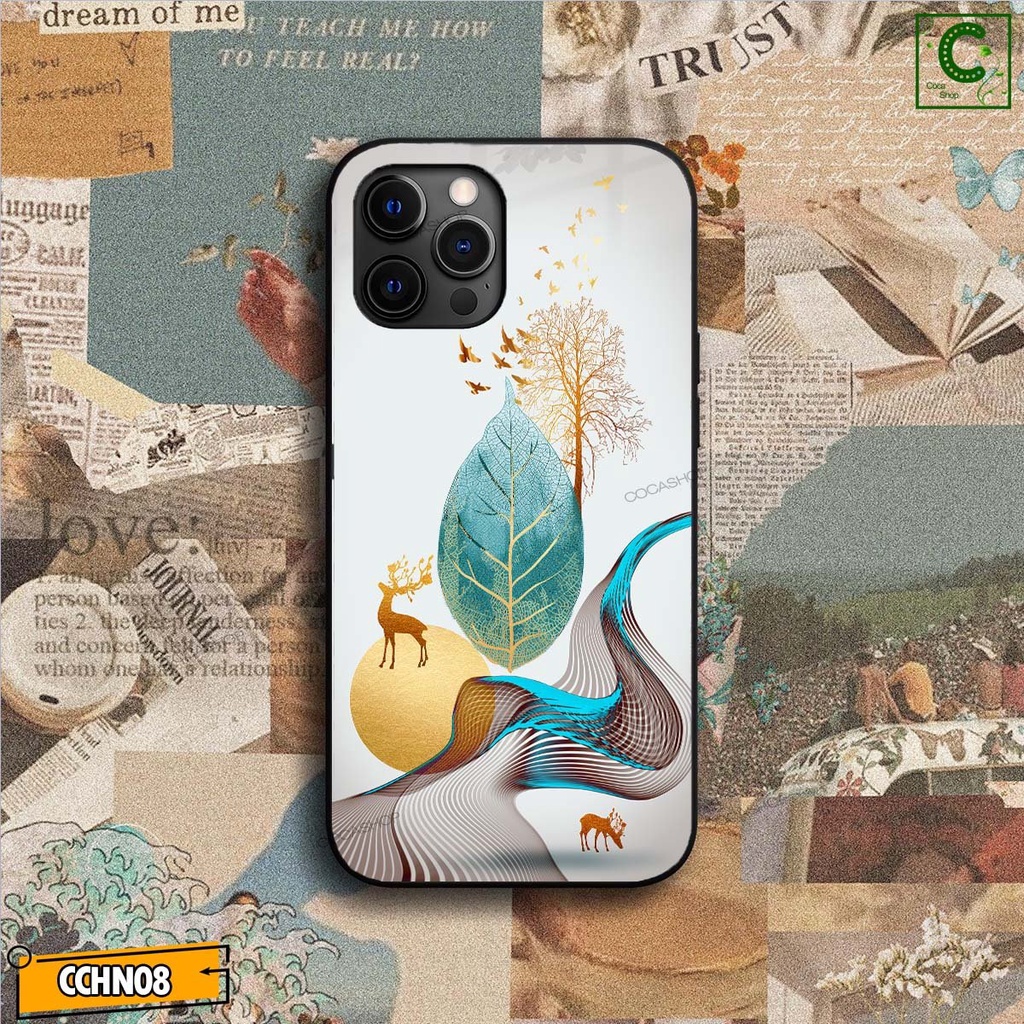 Ốp lưng iphone mặt kính cao cấp - Lá kim tiền may mắn cùng non sông  - 6/6plus/6s/6splus/7/7plus/8/8plus/x/.....