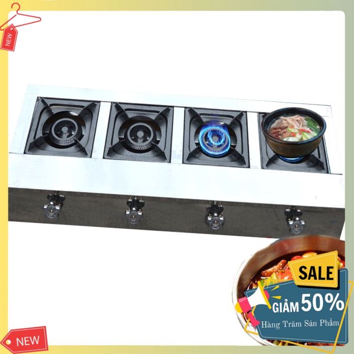 Bếp gas nấu mỳ cay 4 họng ngang chuyên bánh xèo, cơm niêu