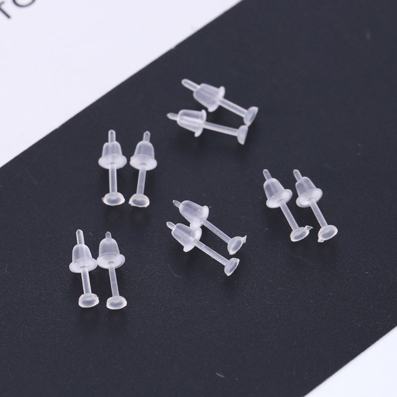 Bộ 100 khuyên tai dạng kim xỏ bằng nhựa trong suốt đơn giản không gây dị ứng