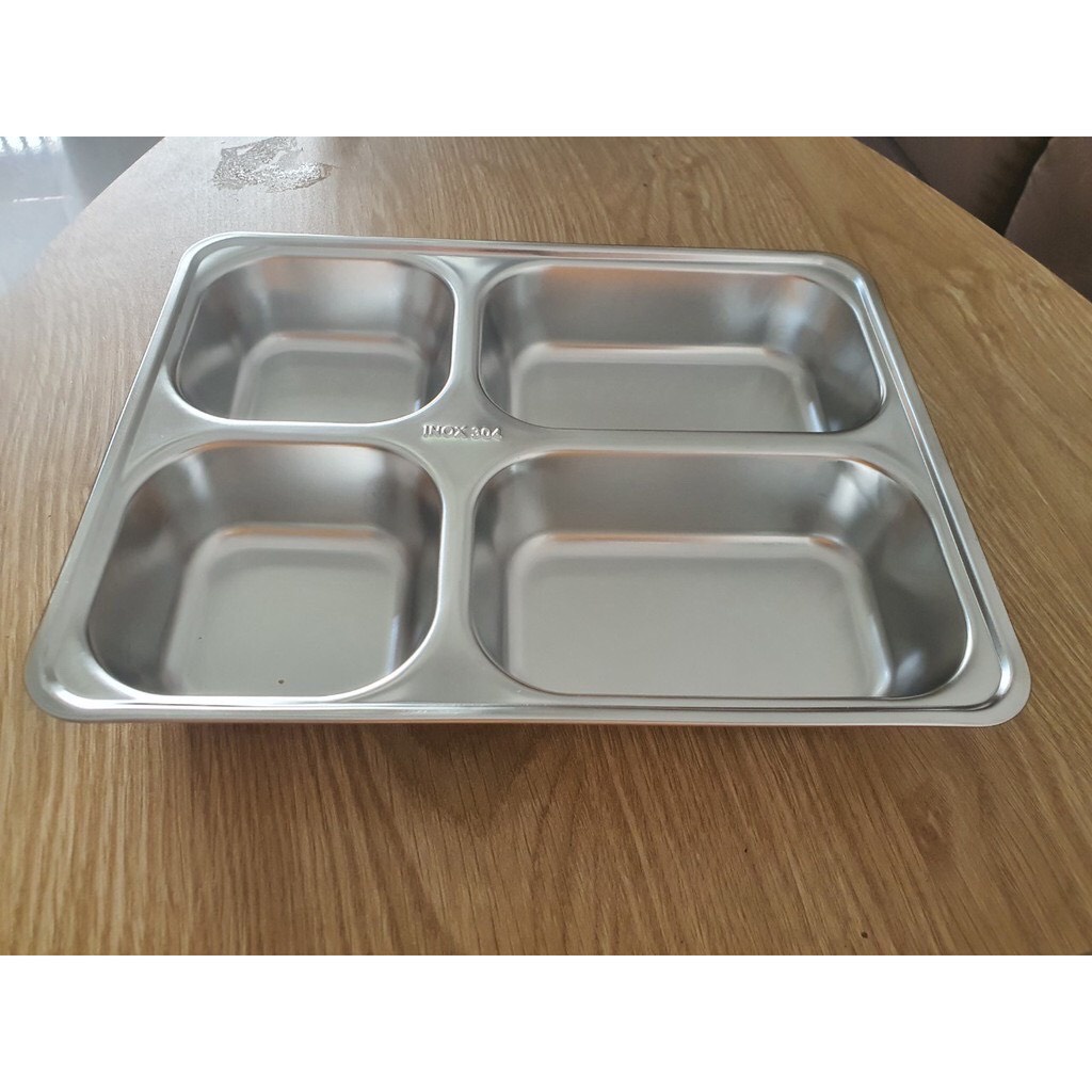 Khay inox 304 sâu lòng 4 ngăn - khay cơm inox hàng CAO CẤP