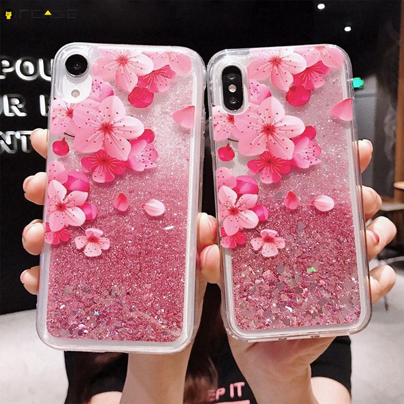 Ốp điện thoại kim tuyến nước họa tiết hoạt hình cho iPhone XS Max XR XS X 7 8 6 6s Plus