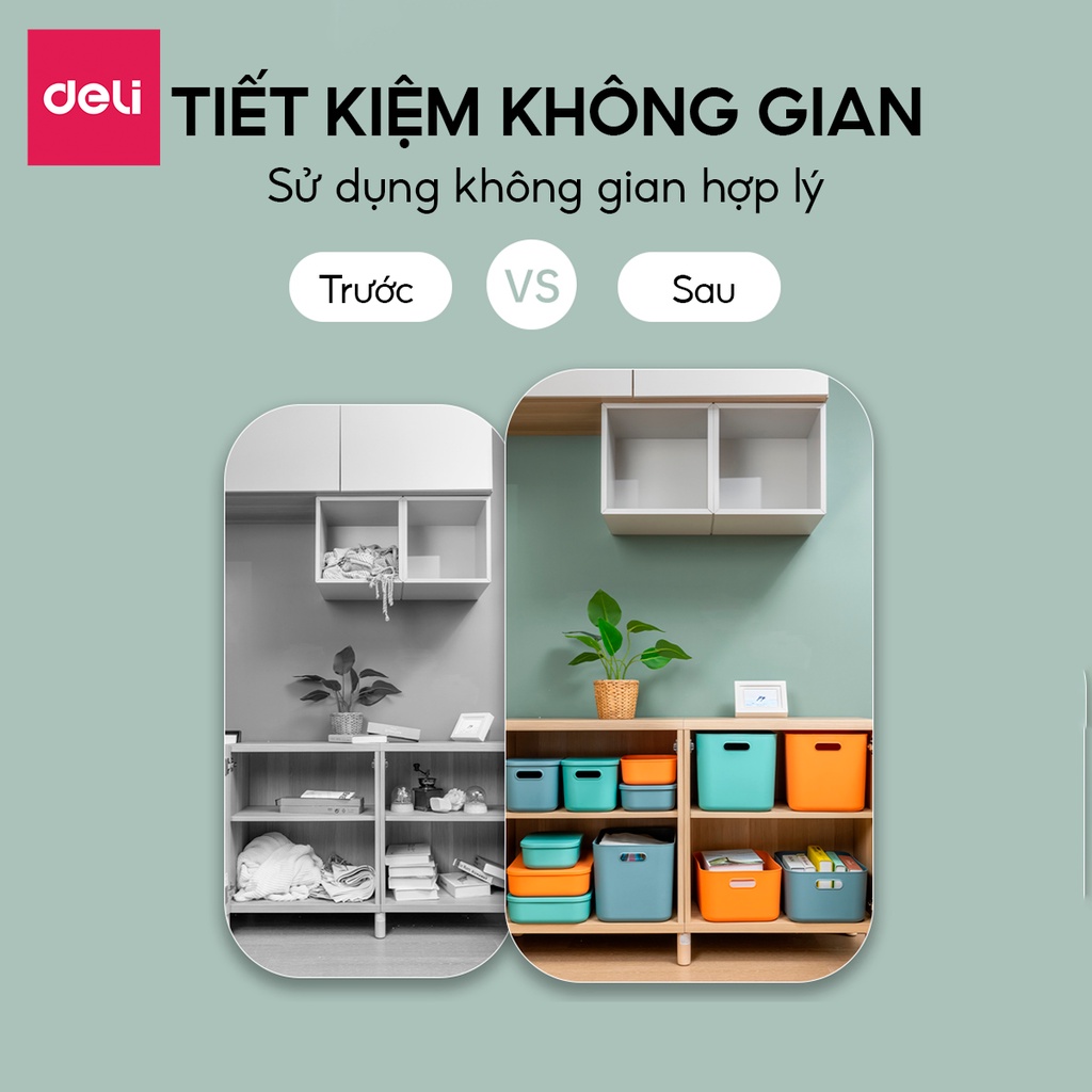 Hộp Đựng Đồ Có Nắp Cỡ Lớn Deli Hộp Nhựa Đựng Quần Áo Đa Năng Có Tay Cầm Nhựa Chất Lượng