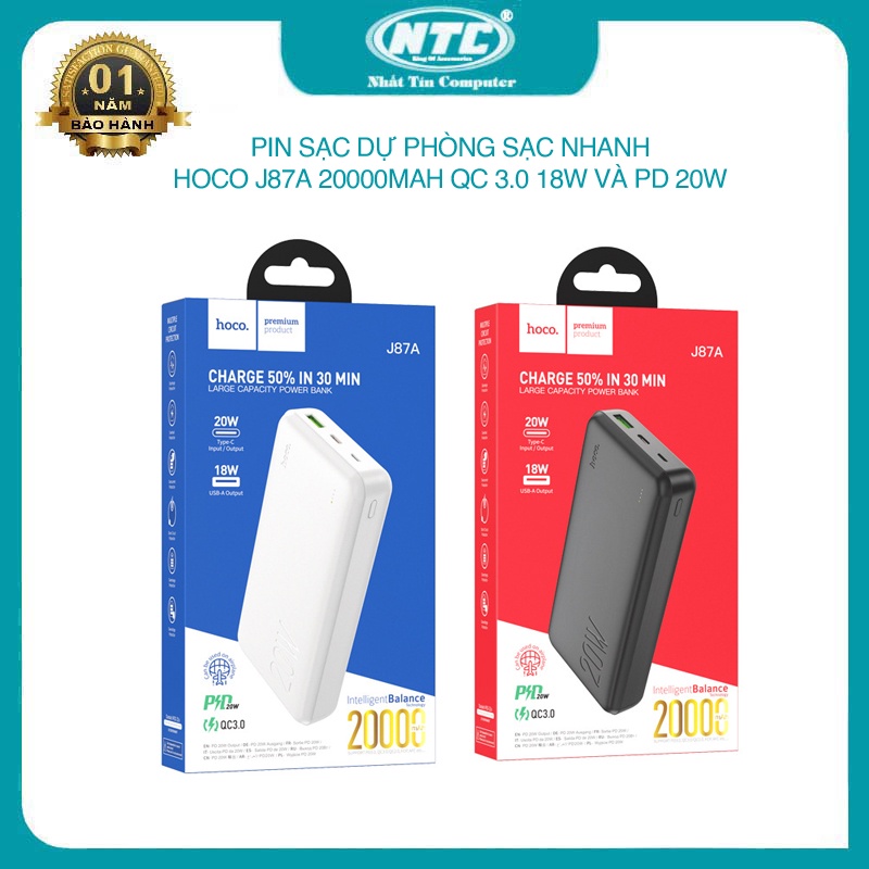 Pin dự phòng sạc nhanh Hoco J87A 20000mAh hỗ trợ QC 3.0 18W và PD 20W ...