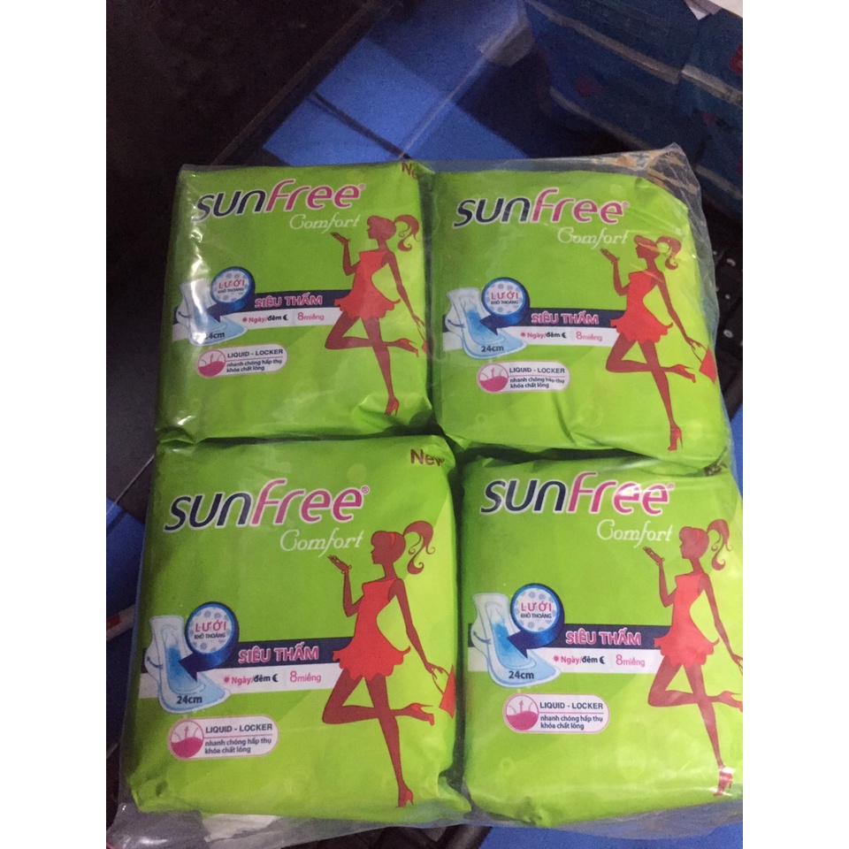 Combo 8 Gói Băng Vệ Sinh Sunfree Có Cánh Siêu Thấm 24cm - Mỗi gói 8 ...