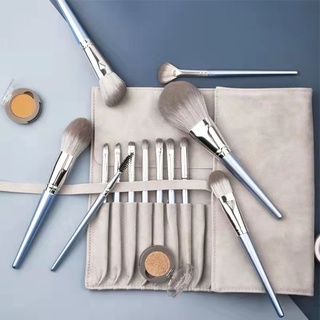 Bộ Cọ Trang Điểm 14 Cây SURI màu xám bạc Lông Siêu Mền Có Bao Da hoặc Ống đựng cọ Rất Tiện Lợi
