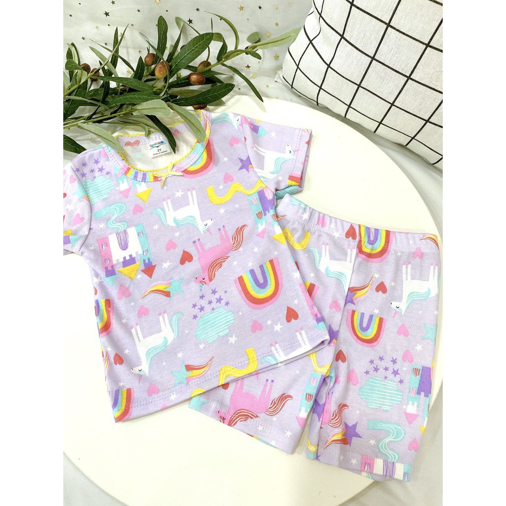 Bộ Cộc Tay Cotton 100 % Thoáng Mát In Nhiều Họa Tiết Siêu Xinh Cho Bé Gái (10-20kg)