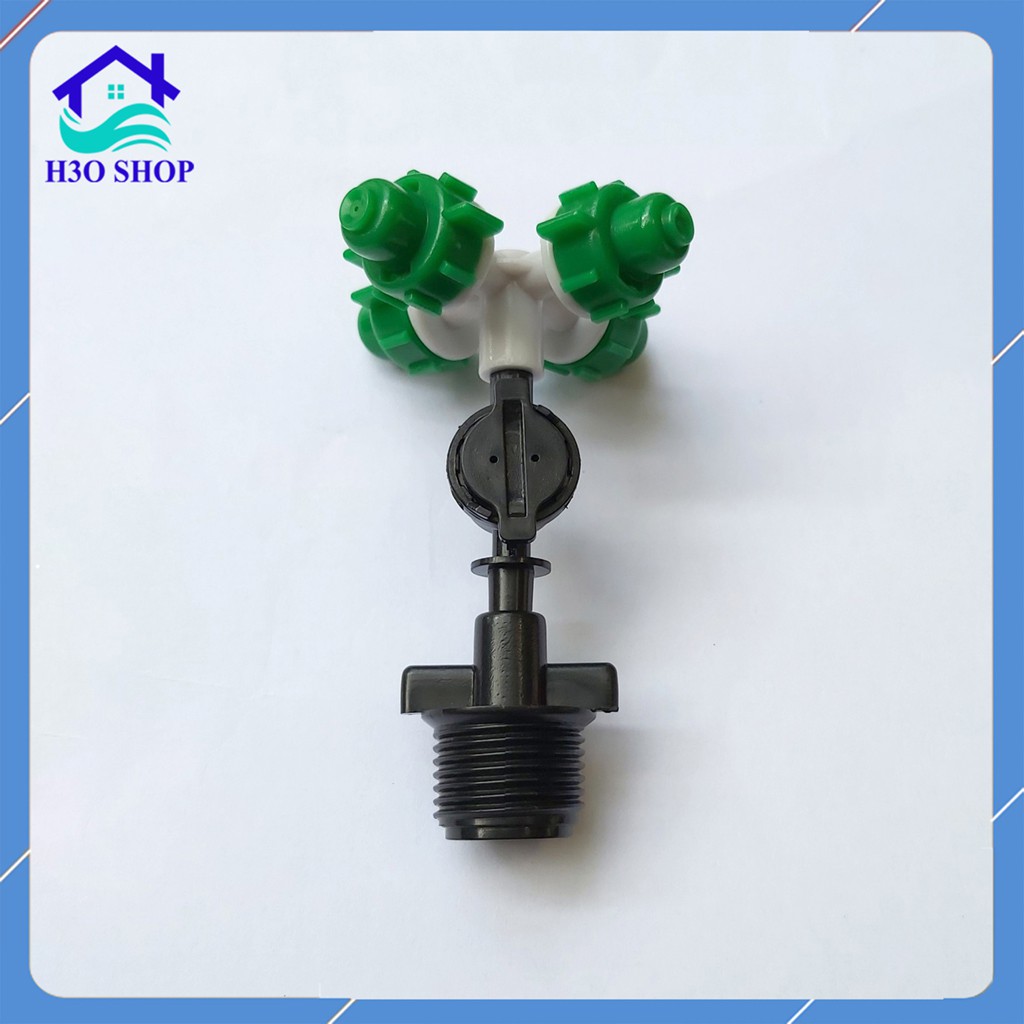 Béc Phun Sương Tưới Lan 4 Hướng Xanh - Nối Ren 21mm Kèm Van Chống Rỉ Nước