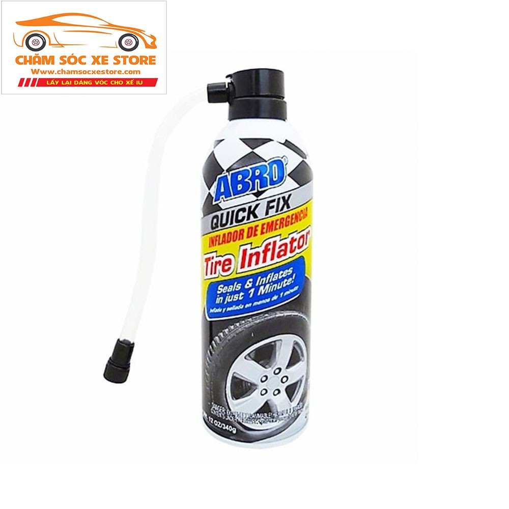 Keo Bơm Vá Vỏ Ô Tô Xe Máy Abro Quick Fix Tire Inflator 340g chamsocxe