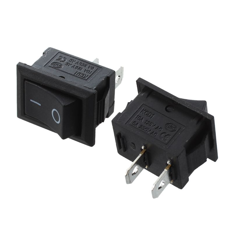 10 Chiếc SPST Mini Đen 2 Pin Rocker Switch AC 125V 10A 250V 6A