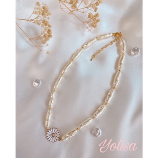 Vòng cổ nữ handmade hạt nhựa dài kết hợp cùng charm hoa cúc Daisy