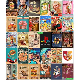Combo Set 50 tờ Decal Decor Vintage Poster Trang Trí Quầy Bar, Fast Food , Quán Ăn, Khổ A4,A5...
