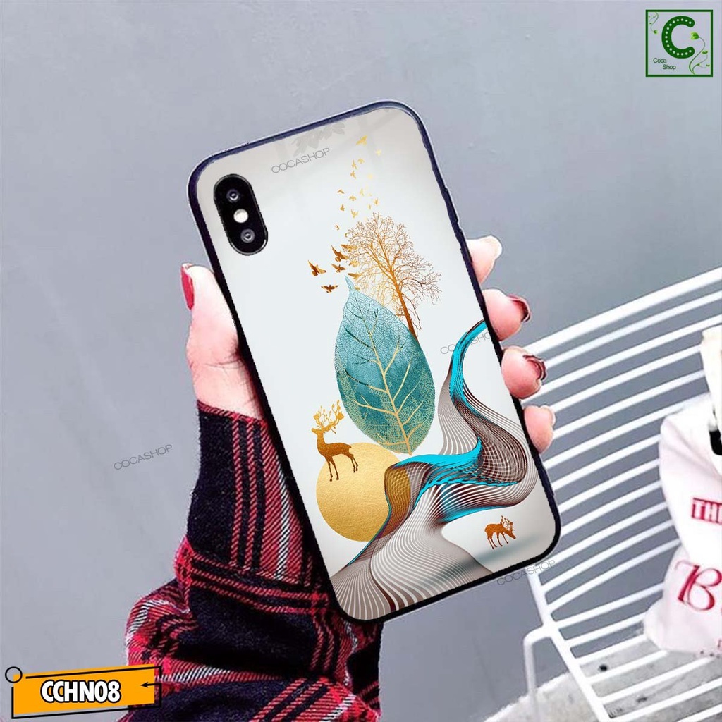 Ốp lưng iphone mặt kính cao cấp - Lá kim tiền may mắn cùng non sông  - 6/6plus/6s/6splus/7/7plus/8/8plus/x/.....