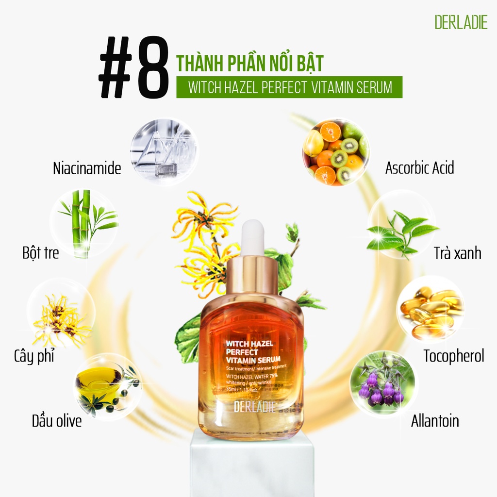Mô tả Serum Hỗ Trợ Ngăn Mụn, Giảm Thâm, Làm Đầy Sẹo Rỗ Derladie Witch Hazel Perfect Vitamin 35ml - 3