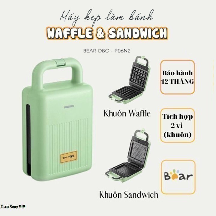 Máy nướng làm bánh BEAR 600W 2 khuôn dễ tháo lắp, vệ sinh nhanh chóng