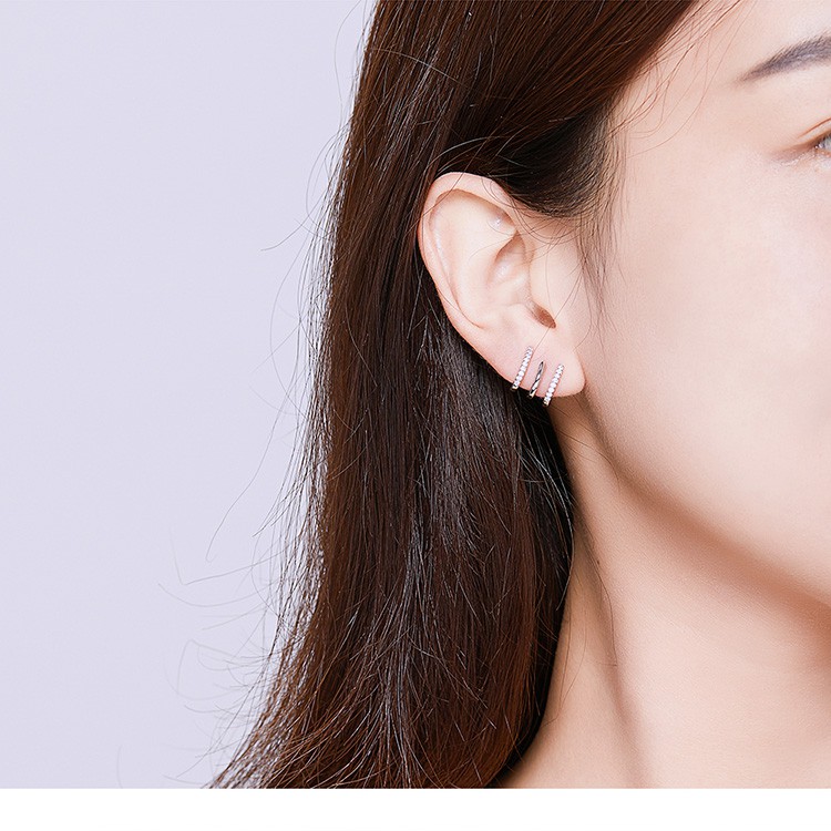 Bamoer Authentic 925 Sterling Sliver Twist Bông Tai Thời Trang CZ Phụ Kiện Nữ SCE585