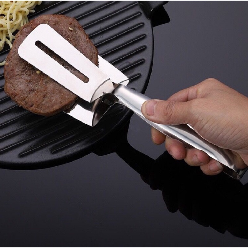 Kẹp gắp thức ăn chiên rán lật bánh- xẻng lật thực phẩm bằng inox