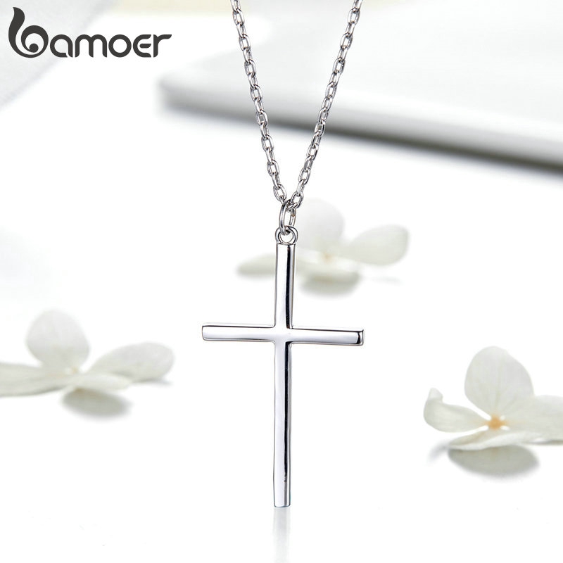 Vòng cổ BAMOER mặt thánh giá màu bạc/vàng hồng YIN076-L