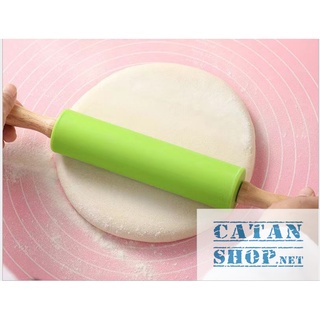 Cây lăn bột, cán bột bằng silicon tay cầm bằng gỗ dài 30cm, dụng cụ làm bánh chống dính cao cấp GD533-LanBot-30cm
