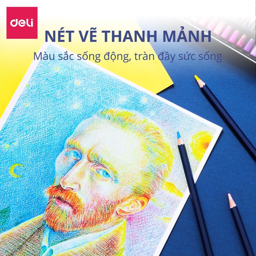 [🔥TRỢ GIÁ] Bút Chì Màu Gốc Dầu DELI Màu Chì Gốc Dầu Vẽ Chuyên Nghiệp Lượng Dầu Cao Lõi 4mm Tô Mịn Thân gỗ Basswood