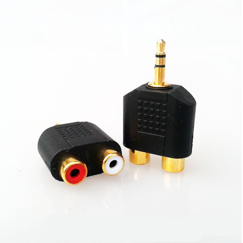 Redbaiaa1 ABS mạ vàng 3 5mm cắm âm thanh nổi sang 2RCA Bộ chuyển đổi đầu nối nữ màu đỏ + trắng