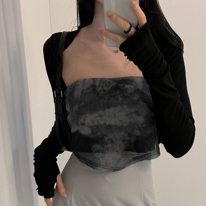Women Thumbhole Long Sleeve Shrug Solid Color Open Front Slim Cropped Cardigan
