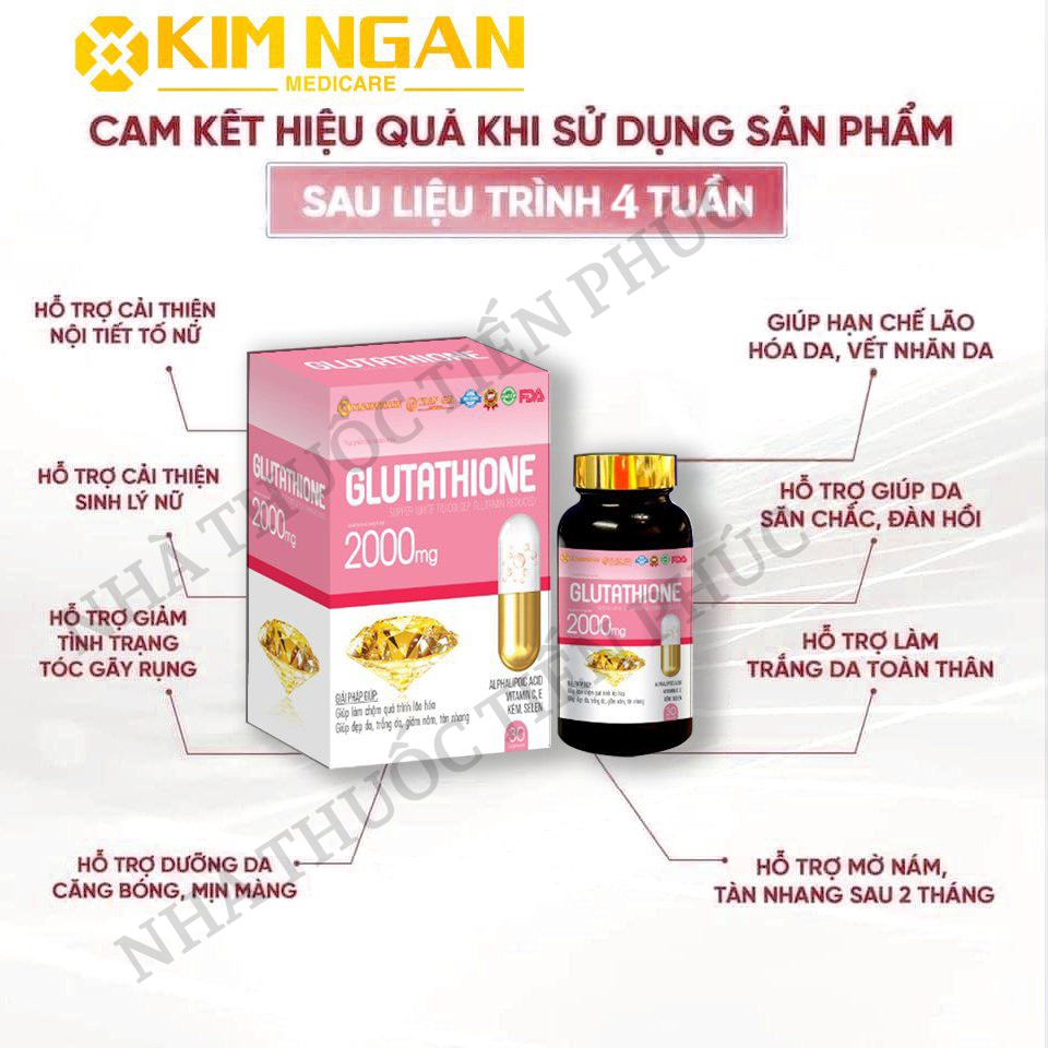 Viên Uống Trắng Da Mờ Nám, Giảm Nếp Nhăn Glutathione 2000mg Trần Gia - Giúp  Làm Đẹp Da, Bổ Sung Nội Tiết Tố Hộp 30 viên