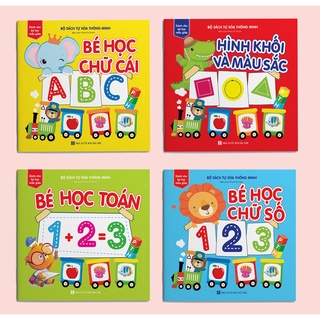 Sách 4 cuốn Sách tự xóa: Chữ cái - Nét bút - Chữ số - Hình khối & Màu sắc (tặng kèm bút)