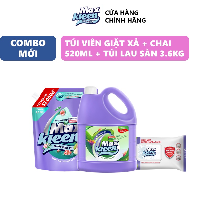 Ảnh Combo Túi nước giặt xả thiên nhiên 3.6kg + Chai nước lau sàn ban mai 3.6kg + Khăn lau đa năng MaxKleen 2