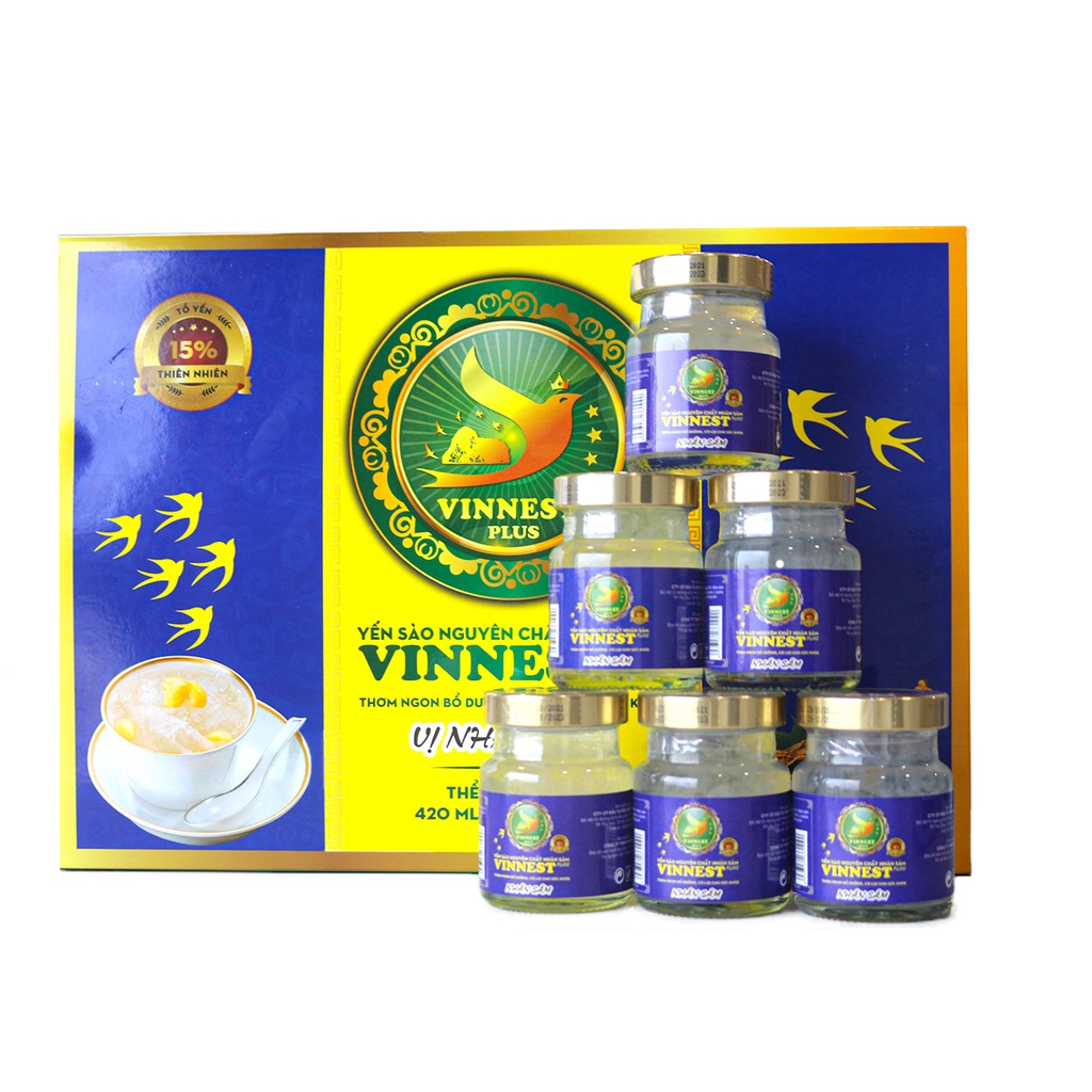 Yến Sào Nguyên Chất Nhân Sâm Vinnest Plus 15% (Hộp 6 Lọ 70ml) – Nước Yến Chưng Sẵn Bồi Bổ Sức Khỏe