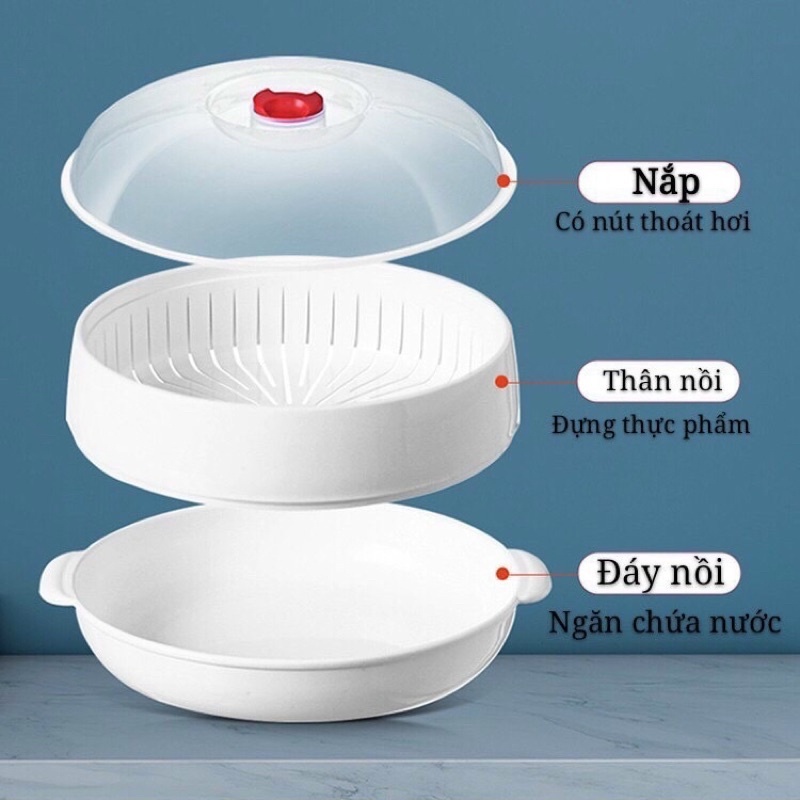 Bộ Khay Hấp Lò Vi Sóng 3 Lớp Việt Nhật - Khay hấp thực phẩm 3 chi tiết bằng nhựa dùng cho lò vi sóng. | BigBuy360 - bigbuy360.vn