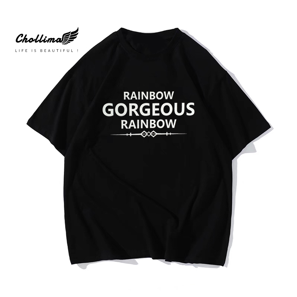 Ảnh Áo thun unisex tay lỡ Chollima form rộng in chữ RAINBOW AT004 chất vãi cotton co giãn 2 chiều thoáng mát 3