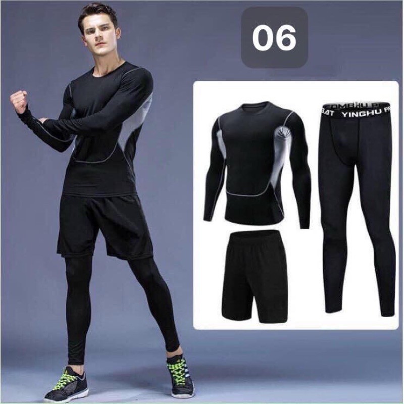 Bộ quần áo giữ nhiệt body procombat,chất thun polyester elastane mềm mịn,giữ ấm tập gym,chạy bộ thể thao 3 in1