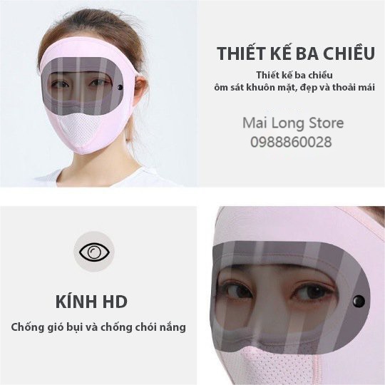 Khẩu trang mặt nạ ninja có kính chống nắng vải thun lạnh thoáng mát hè 2021