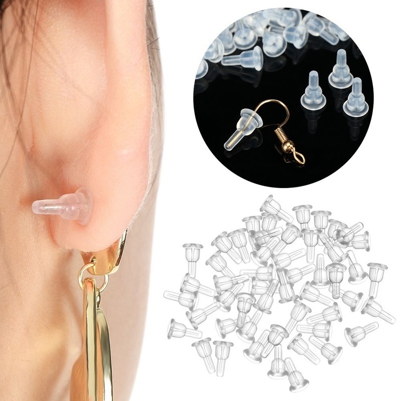 Set 10 Nút Tai Bằng Cao Su Silicon Mềm Trong Suốt Không Gây Dị Ứng An Toàn Làm Khuyên Tai/Trang Sức DIY