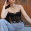 Pealike Nữ Sheer Lưới Chắp Vá Bustier Corset Vintage Dây Đeo Vai Crisscross Ren-Up Lưng Overbust Eo Ci